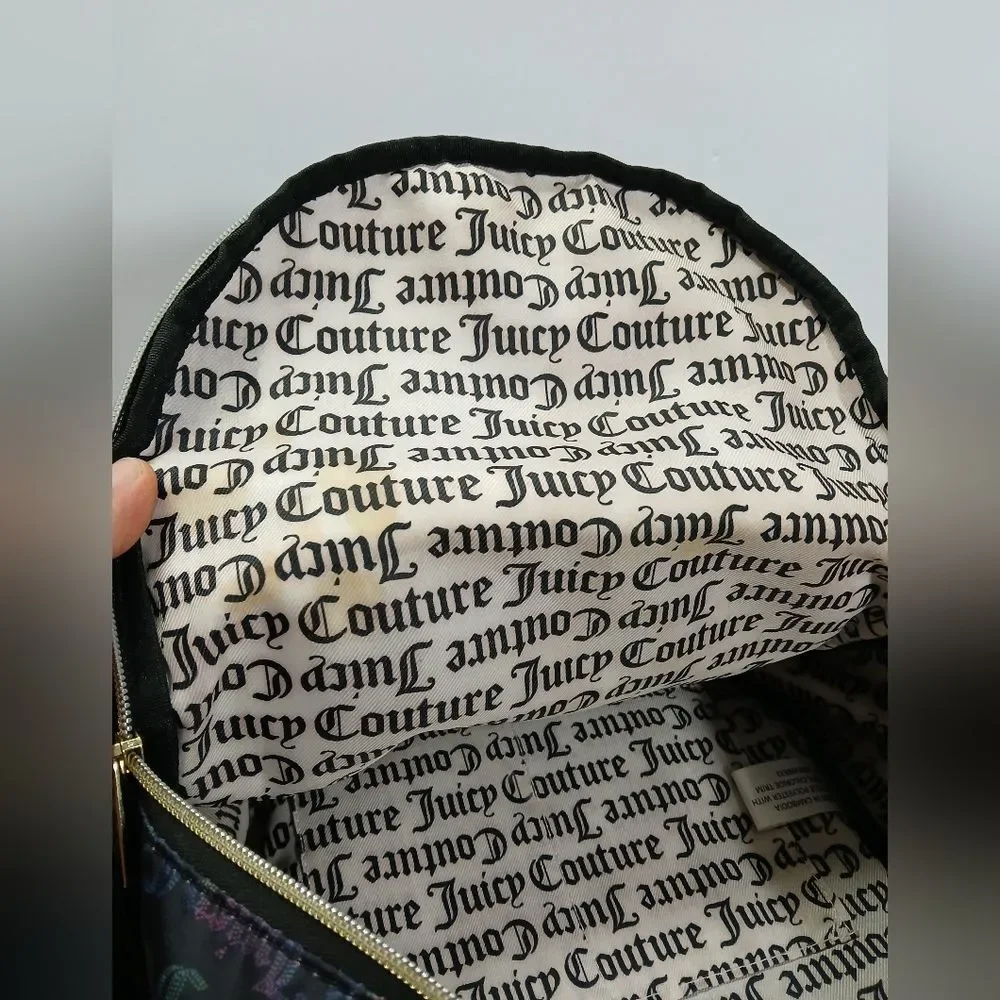 Juicy Couture Womens Backpack Black Mutli Color Lettering With Gold‎ Tones